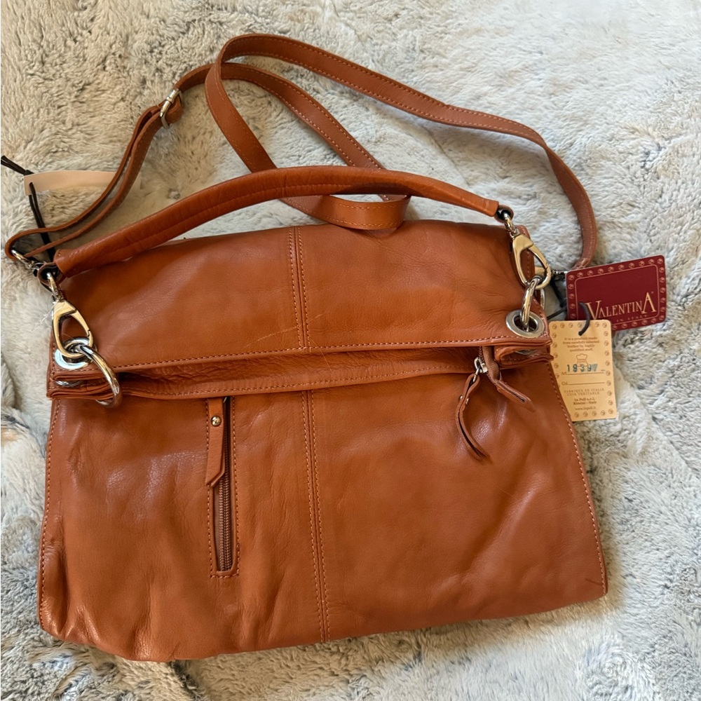 Valentina Cognac Leather Shoulder Bag
